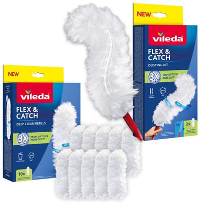 Vileda Flex&Catch - Stofbezem met korte steel - antislip, flexibele kop + 10 navulling inbegrepen