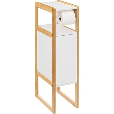 5Five Wc/toiletrolhouder met kastje - wit - bamboe hout - staand - 33 x 20 x 80 cm