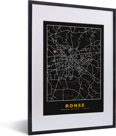 Fotolijst incl. Poster - Ronse - Kaart - Plattegrond - Goud - Stadskaart - 30x40 cm - Posterlijst