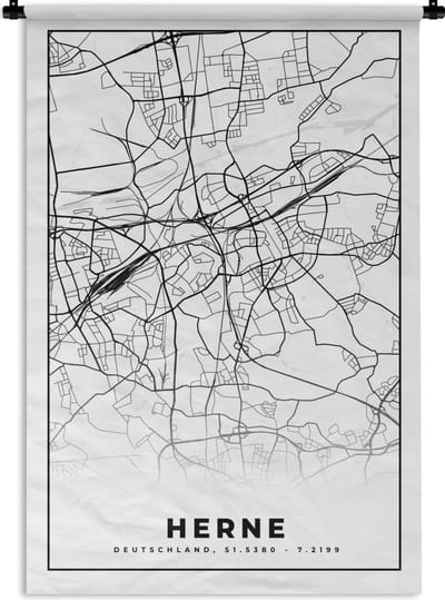 Wandkleed - Wanddoek - Herne - Stadskaart - Kaart - Plattegrond - 120x180 cm - Wandtapijt