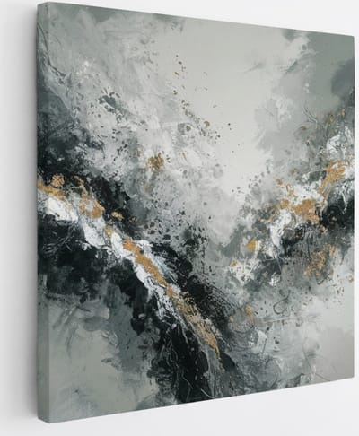 Saammp Canvas Schilderij - Zwart - goud - Abstract - 20x20 - Foto op canvas - Wanddecoratie - Muurdecoratie Woonkamer - Slaapkamer decoratie - Canvas Print