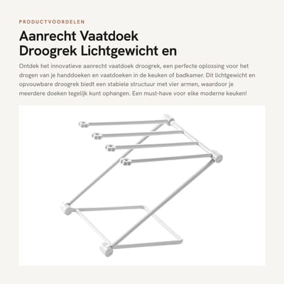 Dailygoods- Vaatdoek Droogrek Lichtgewicht - Opvouwbaar - Handdoekhouder - 4 Armen - Keuken - Duurzaam Ontwerp