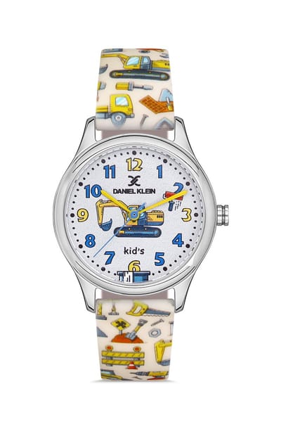 Daniel Klein DK.1.13422-1 - Horloge - Analoog - Kinderen - siliconen band - Metaal - Rond - De Bouw - Wit - Zilverkleurig - Multikleur - 3 ATM