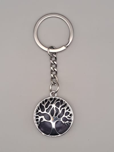 Edelsteen sleutelhanger Amethist - Levensboom - Natuursteen - Amethist gelukshanger - Sleutelhanger - Edelsteen hanger - Lotusbloem sleutelhanger