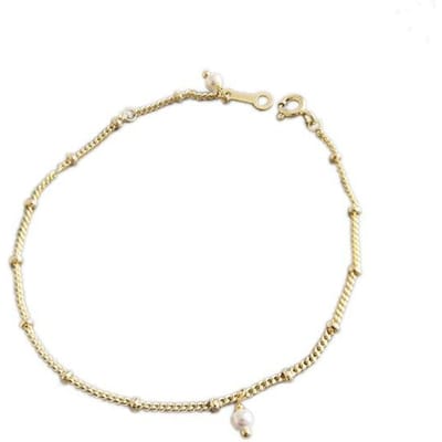 Bracelet Chaîne Perle Simple Argent Sterling 925 Bracelets Pour Femme Bijoux 18cm beige