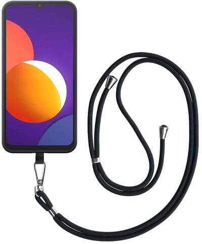 Geschikt voor Samsung Galaxy M12 Telefoonhoesje met Afneembaar Zwart Koord - Flexible Back Cover Case Siliconen TPU with Black Lanyard - Zwart - Smartphonica geschikt voor Samsung Galaxy M12