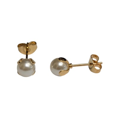 Aramat Jewels | Oorbellen | Goudkleurige Stalen Parel Oorbellen 6mm | | | |6mm | Staal | Kinderen, Volwassenen | Verkleurd niet