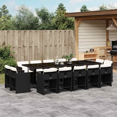 vidaXL - 15-delige - Tuinset - met - kussens - poly - rattan - zwart