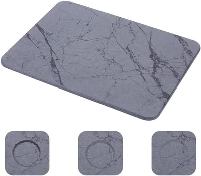 MK Stoer -Afdruipmat van steen voor op het aanrecht - droogt snel - absorberend - antislip - kiezelbakmat - grijs marmer - afdruipmat van kiezelgoer - voor flessen, kopjes, servies - geschikt voor keuken - 40 x 30 cm