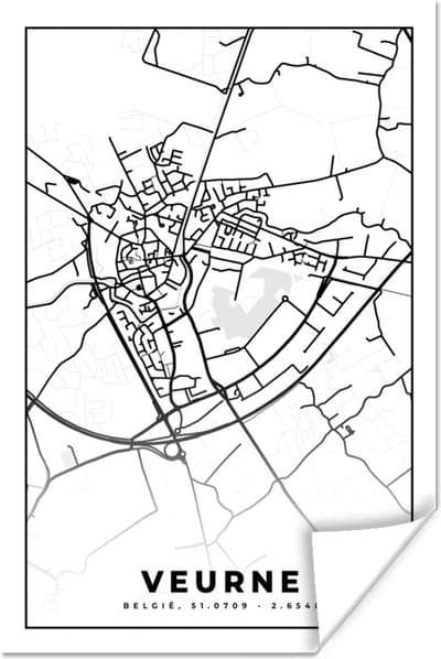 Poster België – Veurne – Stadskaart – Kaart – Zwart Wit – Plattegrond - 120x180 cm XXL
