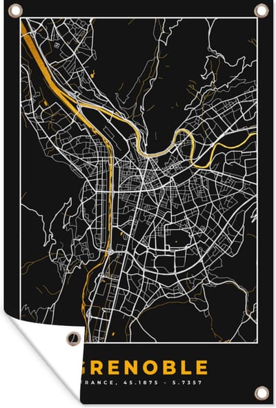 Muurdecoratie Kaart – Stadskaart – Frankrijk – Grenoble - Plattegrond - 120x180 cm - Tuinposter - Tuindoek