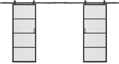 Vente-unique Dubbele schuifdeur met wandbevestiging - aluminium en gehard matglas - 2 x H205 x L73 cm - SINCA II