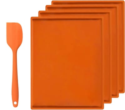 Peysaitr - Siliconen bakmat voor Zwitserse rol - hittebestendig droogmat - met siliconen spatel - bakaccessoire voor fruitdehydratie - 30 x 26 x 1cm - oranje - 4 stuks
