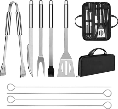 Grillbestek, 9-delige professionele grillaccessoires, grillgereedschap met gemakkelijk te dragen tas voor mannen, cadeau (9)