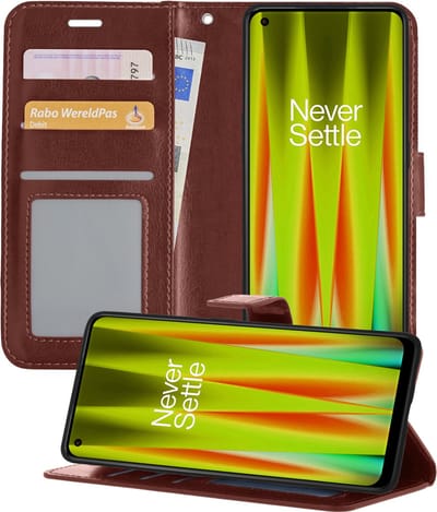 Hoesje - Met Pasjeshouder - Geschikt voor OnePlus Nord CE 2 - Luxe Bookcase Portemonee - Flip Case - Kunstleer Book Case - Flipcase - Book Cover - Walletcase - Portemonneehoes - Telefoonhoesjes - Bruin