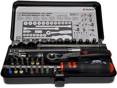 Dopsleutelset 34-delig - Gereedschapset Ratel - Klus Klussen - Multiprofiel Past Overal - 1/4 inch - Multicolor