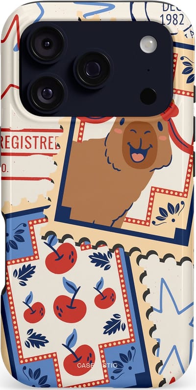 Casetastic hoesje geschikt voor Apple iPhone 17 Pro - MagSafe - Dubbellaagse bescherming - Kerst Capibara Post van de Noordpool - Fashion Case - Lichtgrijs Zand Terracotta