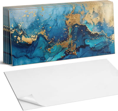 Coloray Plaktegels - Abstract waterpatroon Wandtegel Zelfklevend - 60 cm x 30 cm - Blauw Plaktegels - 6 stuks - Rechthoek PVC Tegels - Plaktegels Keuken - Zelfklevende Vloertegels Badkamer - Vinyltegels Vloer Zelfklevend - Zelfklevende Wandtegels