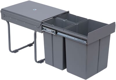 40L Afvalbak voor keukenkast, Grijs – Uitneembare 3-vaks afvalverzamelaar (1 x 20L & 2 x 10L), uittrekbaar, voor kasten vanaf 40 cm breed, voor keuken, compact en praktisch
