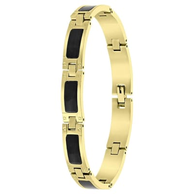 Lucardi Heren Armband schakel zwarte details - Staal - Armband - Vaderdag Cadeautje - 22 cm - Goudkleurig
