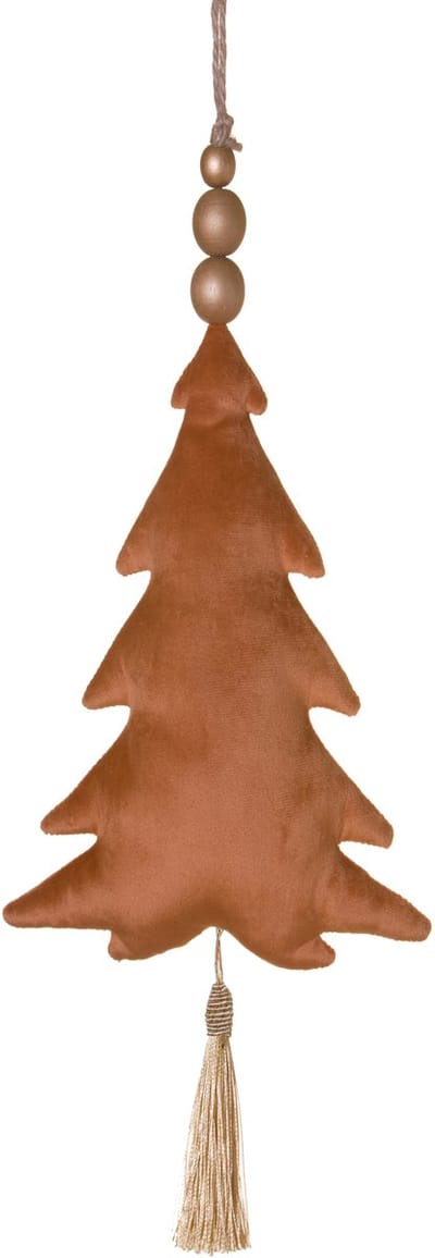 HOGEWONING BV - Terracotta fluwelen kerstboomhanger 22 cm met ivoorkleurige kwast