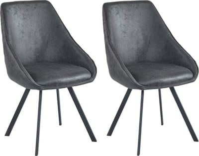 Colenis® - Twisty Eetkamerstoel - Set Van 2 - Antraciet - Microfiber - Zwarte Poten - 180° - Draaistoel