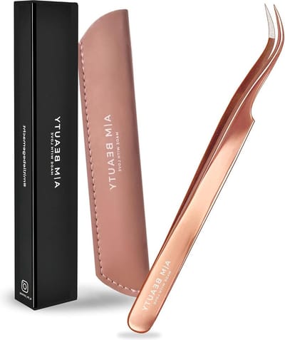 Pincet inclusief etui - gebogen wimperpincet voor nageldesign - accessoires wimperkruller - kunstwimpers extensions - wimperverlenging (roségoud)