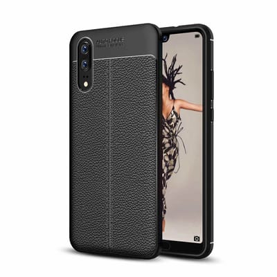 Cadorabo Hoesje geschikt voor Huawei P20 in Diep Zwart - Beschermhoes gemaakt van TPU siliconen met edel kunstleder applicatie Case Cover Etui