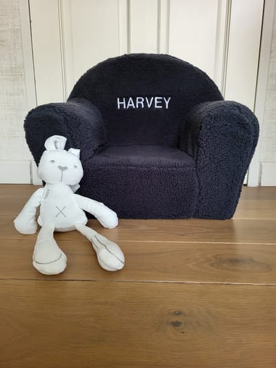 Teddy kinderstoel antraciet met geborduurde naam/ teddy kinder fauteuil/gepersonaliseerde stoel voor kids