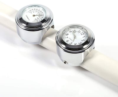 By shayne - Motorfiets Stuurklok Thermometer - Waterdicht en Schokbestendig - Wit - 7/8 Inch - Analoog - Geschikt voor Motorfietsen - Stuurhouder Klok