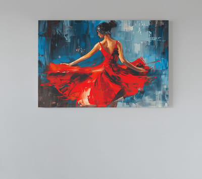 Canvas Schilderij - Vrouw in Rode Jurk - Kunst - Wall Art - 60x40x2 cm