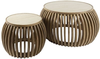 Giga Meubel Salontafel Nuovo Curve - Travertin - Set Van 2 - 75x75x40cm