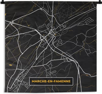Wandkleed - Wanddoek - Goud - Stadskaart - Marche-en-Famenne - Kaart - Plattegrond - 180x180 cm - Wandtapijt