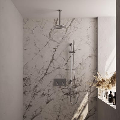 Brauer Brushed Edition Thermostatische Regendoucheset Inbouw - Hoofddouche 20 cm - Met Drukknoppen - Handdouche Staaf - Doucheslang - Geintegreerde Glijstang - Rvs