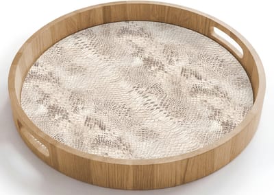 Dienblad rond 40x40 cm - Schootdienblad hout - Slang - Patroon - Beige - Borrelplank rechthoek - Plateau houten dienbladen