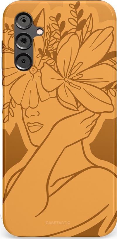 Casetastic hoesje geschikt voor Samsung Galaxy A14 (2023) 5G / Samsung Galaxy A14 (2023) 4G - Dubbellaagse bescherming - Botanische Elegantie - Fashion Case - Goud Bruin Terracotta