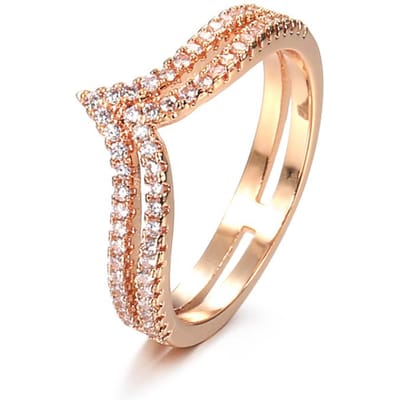 Nouvelles Arrivées Bague Or Rose Double Rangée Micro-Incrustation Cire Zircon Naturel Anneaux Creux Femmes Mariage Fête Joaillerie Fine 10 beige