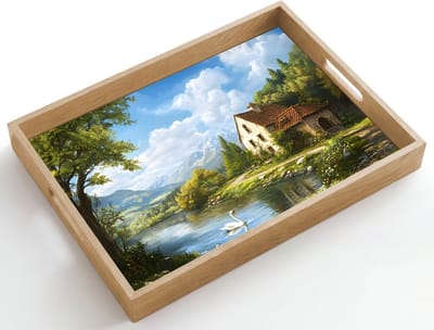 Dienblad hout 50x35 cm - Schootdienblad - Zwaan - Bomen - Rust - Borrelplank rechthoek - Plateau dienbladen