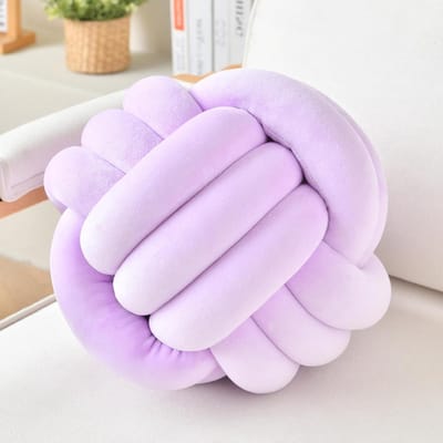 Decoratief Sierkussen - Kussenbal Geknoopt - Decoratie Woonkamer - Handgemaakt Fluweel - 20.3 cm Rond - Paars