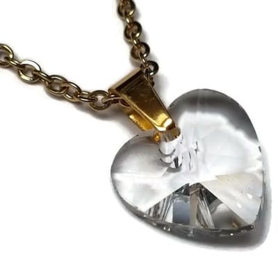 Aramat Jewels | Halskettingen | Romantische Stalen Ketting met kristallen hartje | Transparant | |1,5mm | Staal | Volwassenen | Verkleurd niet