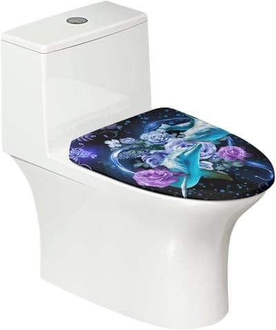 Toiletdeksel Hoes - Zachte Stoelhoes - Badkamer Decoratie - Zeer Rekbaar Materiaal - Dolfijn Bloem Print