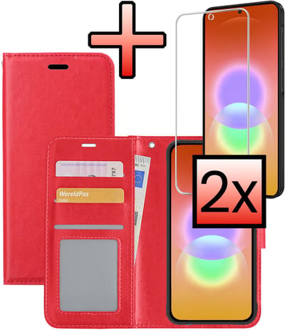 Hoesje - Met 2x Screenprotector - Geschikt voor Samsung Galaxy A27 - Luxe Pasjeshouder - Bookcase Portemonee - Flip Case - Kunstleer Book Case - Flipcase Hoes - Book Cover - Walletcase - Portemonneehoes - Rood