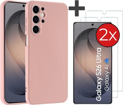 Hoesje geschikt voor Samsung Galaxy S26 Ultra hoesje zacht siliconen met 2 Stuks gehard glas Screenprotectors - Arara backcover - Zand