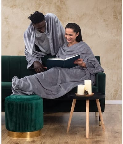 Dailygoods - TV deken - knuffeldeken met mouwen - Staal - microvezeldeken - zachte fleece - 170x200 cm - geschikt voor volwassenen