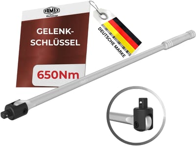 FAMEX 10672 Wielmoersleutel 1/2” - 600mm - Geschikt voor professioneel gebruik - Max. 760 Nm, Morsleutel, Momentsleutel