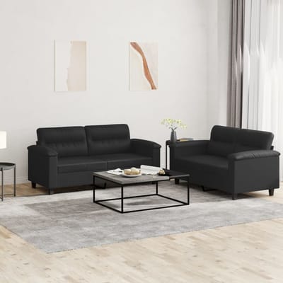 vidaXL - 2-delige - Loungeset - met - kussens - kunstleer - zwart