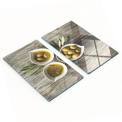Glazen snijplanken met olijfolie-afbeeldingen, 2x30x52 cm