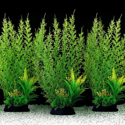 Grote groene aquariumdecoraties, plastic planten voor aquaria, set van 3 accessoires voor een prachtig onderwaterlandschap
