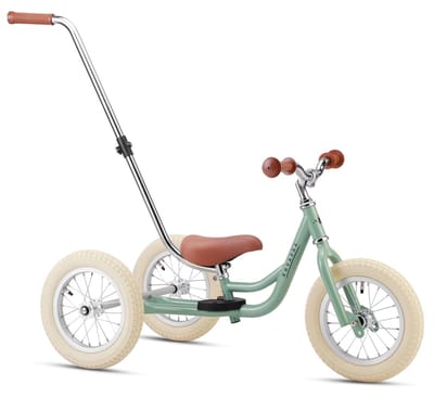 Køvapää Driewieler 2 in 1 Loopfiets - Driewieler met Duwstang - 1.5 t/m 4 jaar - Met Naamsticker - Driewieler - Loopfiets met duwstang - 12 inch - Groen
