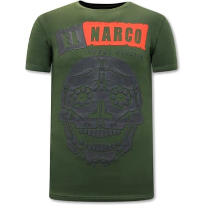 T-shirt Heren met Opdruk - El Narco - Groen